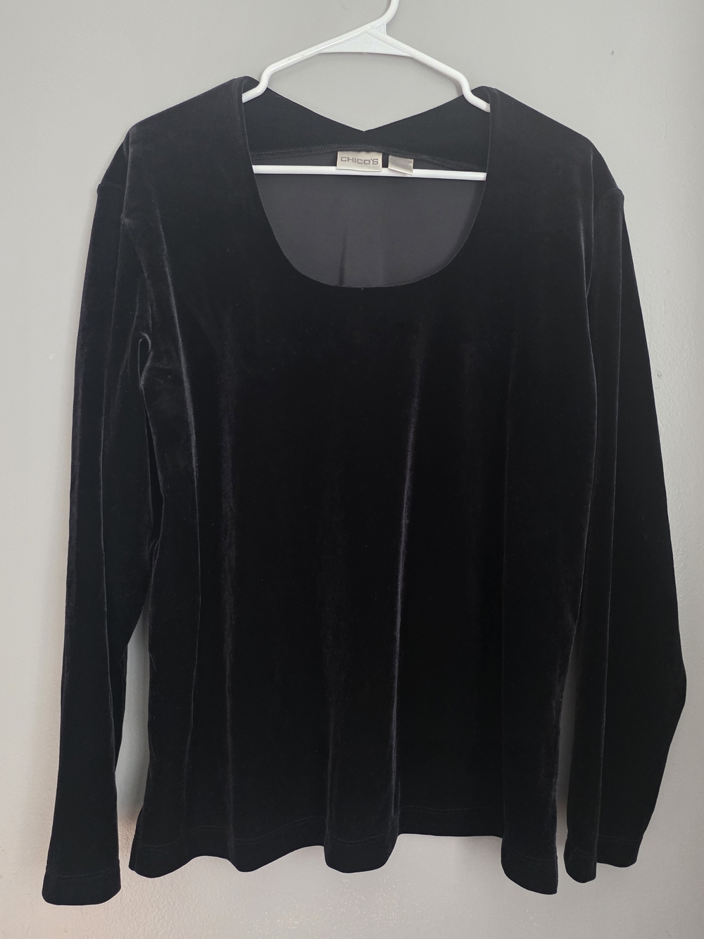 Chico's Black Velvet Long Sleeve Scoop Neck Top - Soft Luxe
